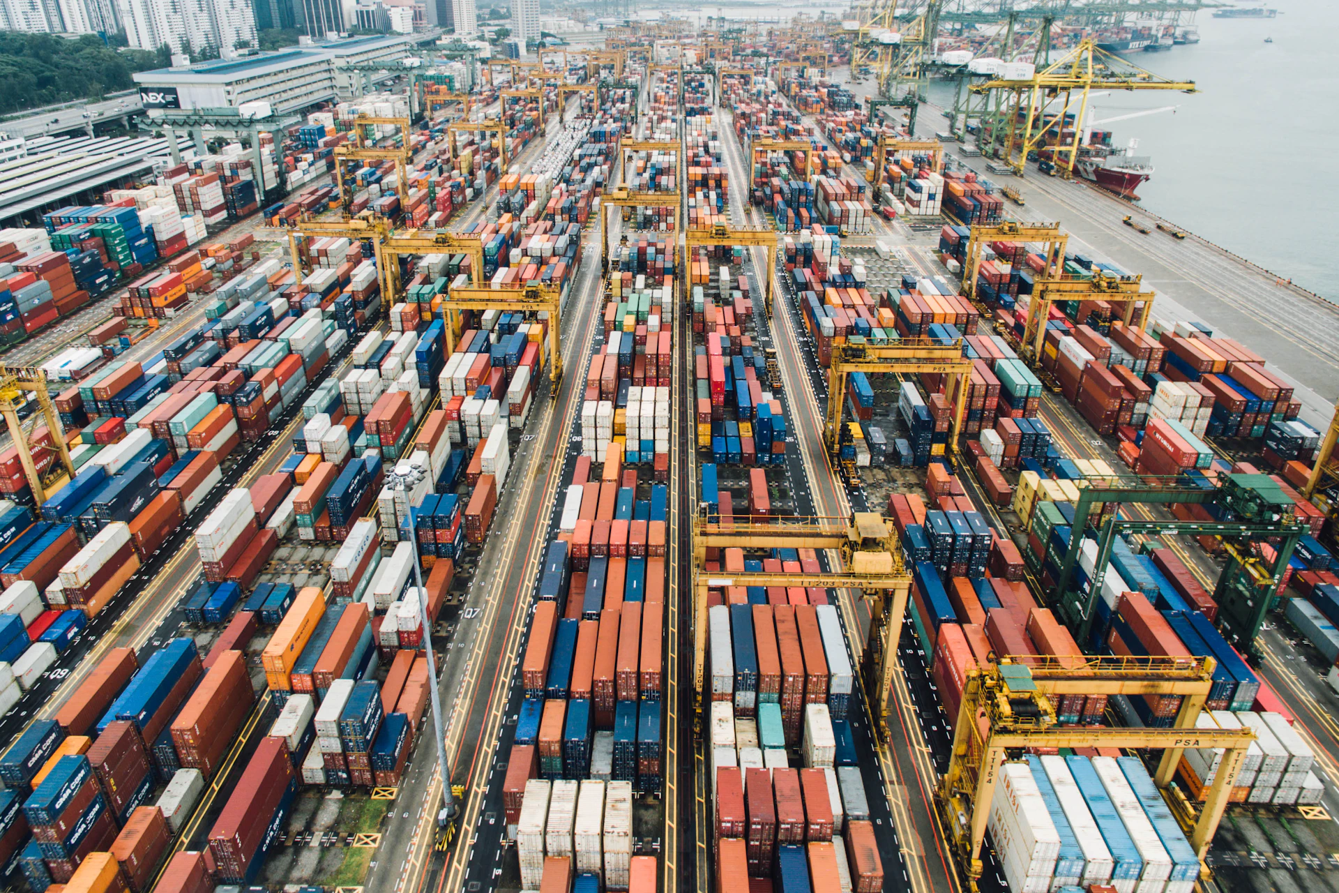 Shipping containers at logistics freight yard
