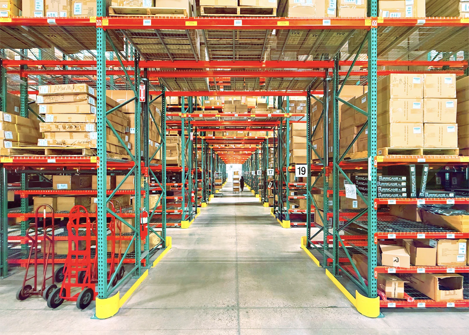 Industrial warehouse with tall racking systems